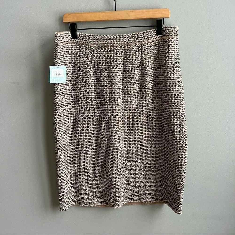 Ming Wang NWT A-Line Tweed Knit Skirt Size Large Dark Umber/Twig/Black/Ivory